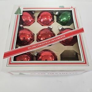 Vintage 1960's Essex Franke Red Ball Glass Christmas Ornament Set of 8 In Box